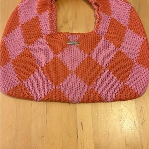 Pink and Orange Argyle Knit Bag